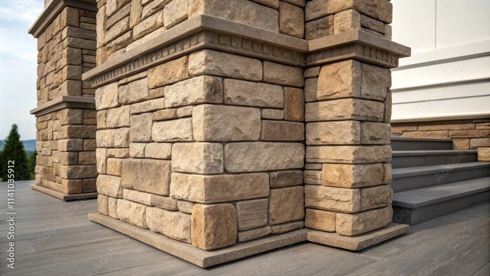 Aufkleber modern porch entrance featuring stone cladding, enhancing curb appeal with its textured surface and 