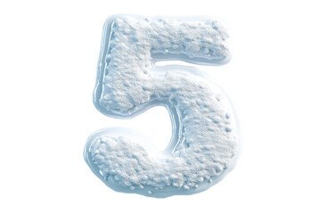Fototapeta premium A 3D rendering of the number five, made of snow, on a white background.