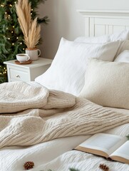 Cozy bedroom decor modern home lifestyle image soft textures warm vibes