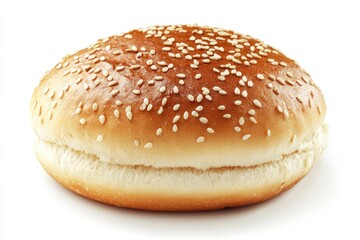 freshly baked hamburger bread isolated on white background