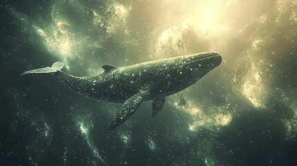Obraz premium Celestial whale swimming in a nebula, cosmic ocean.