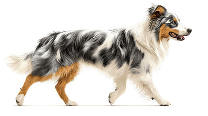 Blue Merle Australian Shepherd dog walking.