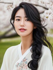Celebrating spring blossoms portrait of woman amid cherry trees nature beauty