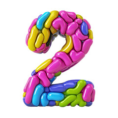 Obraz premium A colorful and playful 3D rendering of the number 2, created from many small, rounded shapes.