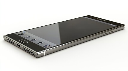 A sleek smartphone displayed at an angle, showcasing its modern design and screen.