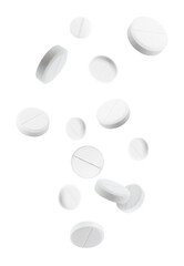 Antibiotic pills in air on white background