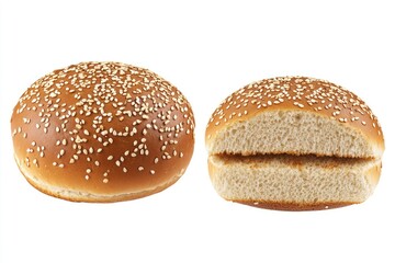 freshly baked hamburger bread isolated on white background