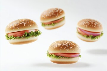 freshly baked hamburger bread isolated on white background