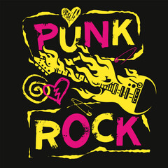 Obraz premium Punk rock design with flames and musical elements