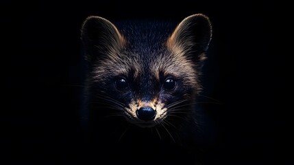 Obraz premium 暗い背景で見つめるテンのクローズアップ 