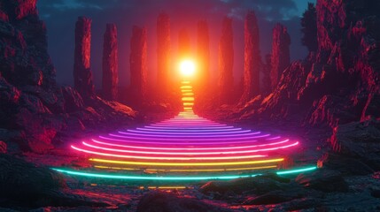 Personality Development Psychology A vibrant, colorful pathway leading to a glowing orb of light.