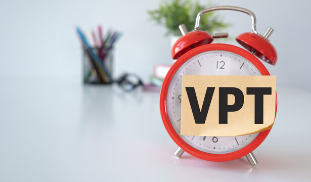 VPT Volume Price Trend Indicator concept, text on the sticker
