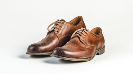 pair of classic brown leather formal shoes on white background with elegant and timeless design
