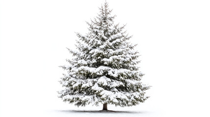 Fototapeta premium snow covered pine tree isolated on white background in winter season 