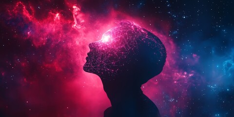 Neural network silhouette with cosmic background