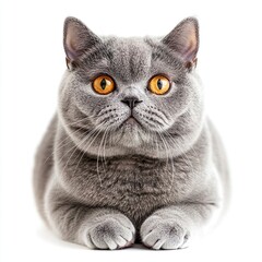 Front view of British shorthair cat on white background