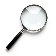 view from above no perspective of a modern magnifying glass on white background