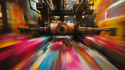 Colorful printing press at high speed