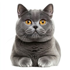 Front view of British shorthair cat on white background