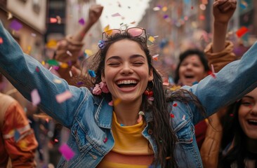 Obraz premium Celebrating joy and happiness in a colorful street festival