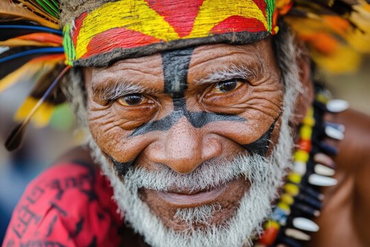 Colorful portrait of aboriginal at Goroka Tribal Festival.
