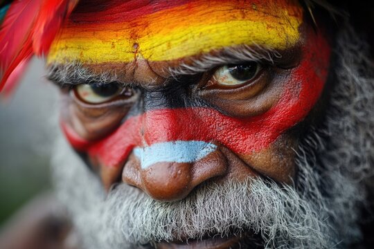 Colorful portrait of aboriginal at Goroka Tribal Festival.