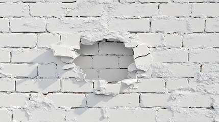 Fototapeta premium Damaged white brick wall with a hole