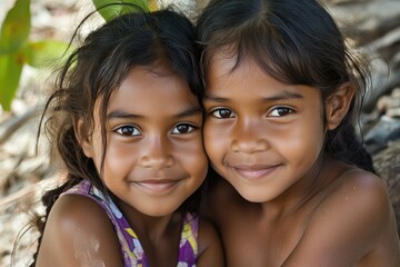 Fototapeta premium Portrait of young Aboriginal girls in Arnhem Land Australia.
