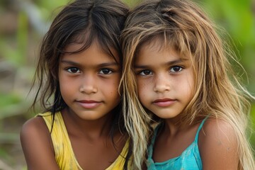 Portrait of young Aboriginal girls in Arnhem Land  Australia.