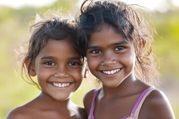 Portrait of smiling young Aboriginal children in Northern Territory.