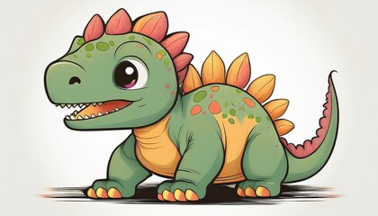 Obraz premium Little cartoon dinosaur isolated on white background. Generated image