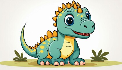 Fototapeta premium Little cartoon dinosaur isolated on white background. Generated image