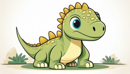 Fototapeta premium Little cartoon dinosaur isolated on white background. Generated image