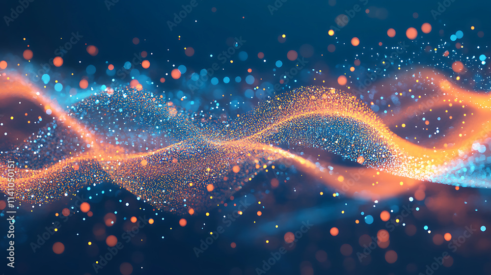 Poster digital code flowing over a blue background, symbolizing data or cybersecurity, the concept of digit