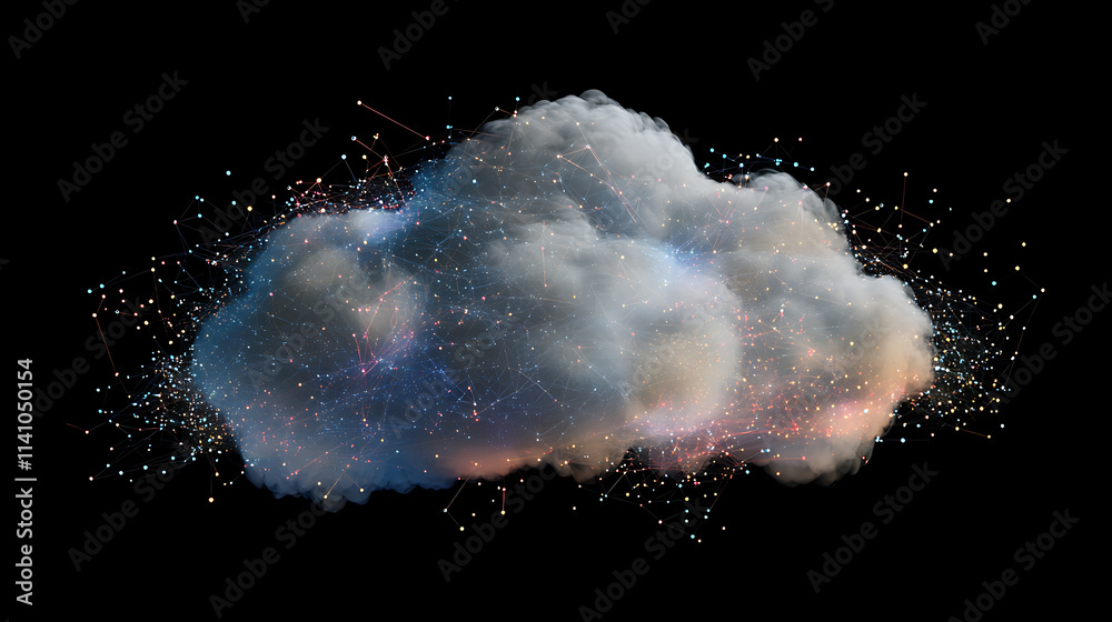 Fototapete Digital clouds representing cloud migration with data points and network connections