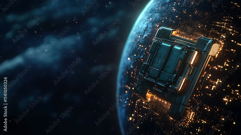 Leinwandbilder digital lock over a globe in cyberspace, dark background, concept of cybersecurity and global data p
