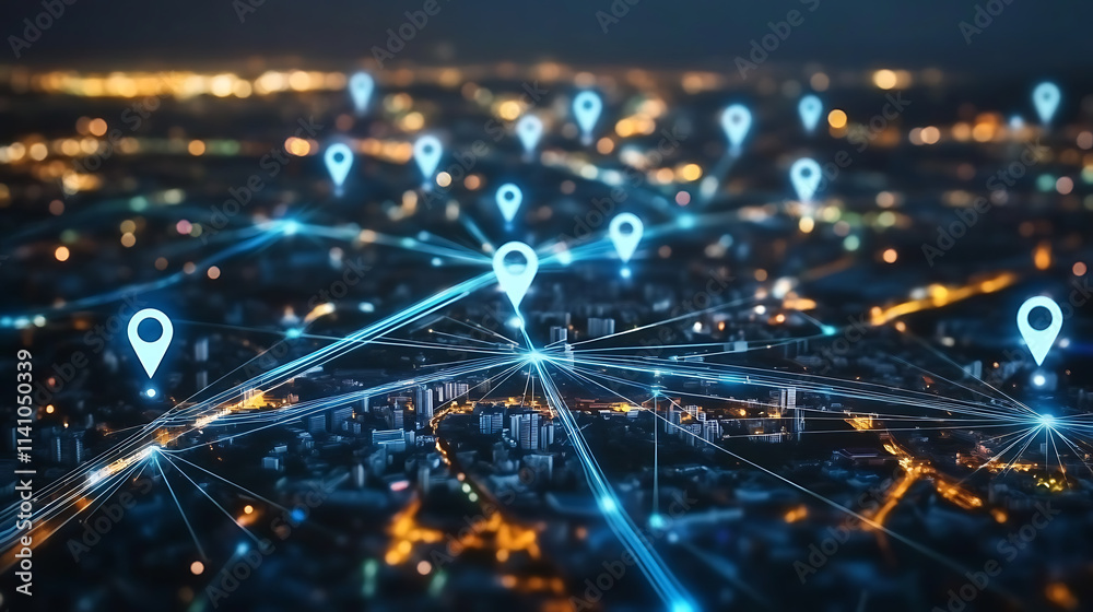 Fototapete digital map with global connectivity and tech nodes