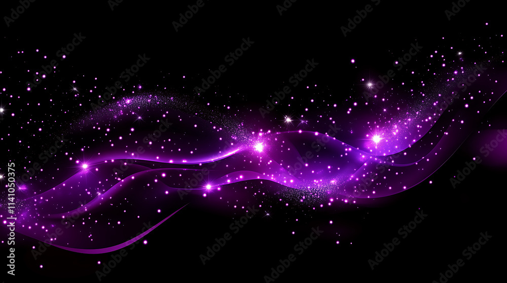 Poster digital purple particles wave and light abstract background with shining dots stars