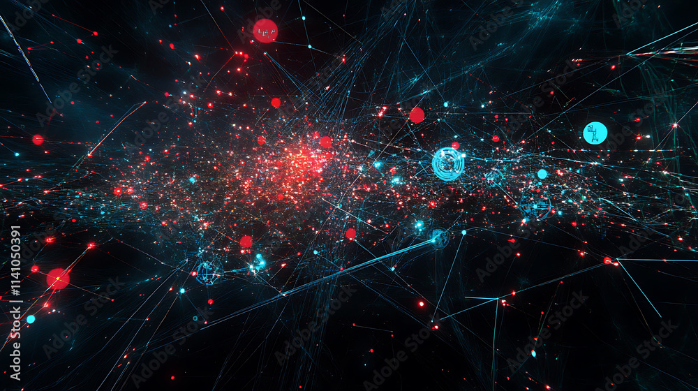 Aufkleber Digital map with global connectivity and tech nodes