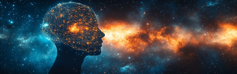 Fototapeta premium Neural Connections Silhouette with Cosmic Background