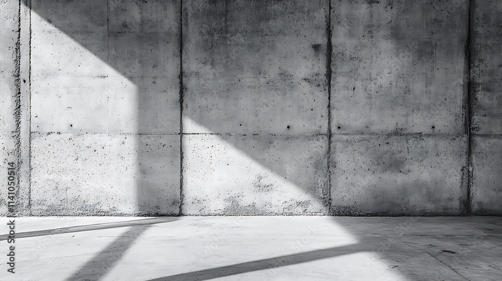 Aufkleber black and white photo of concrete walls with shadow patterns, minimalist aesthetic on a solid backgr