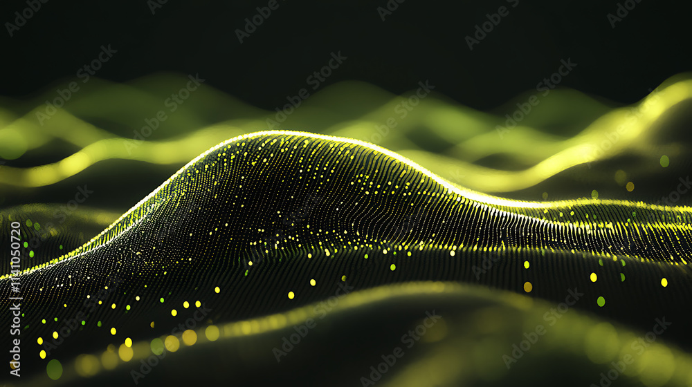 Aufkleber Abstract digital background with glowing lines and dots forming a network, black backdrop with green highlights