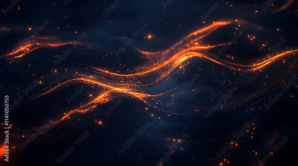 Fototapete abstract digital background with glowing lines and dots forming a network, black backdrop with green