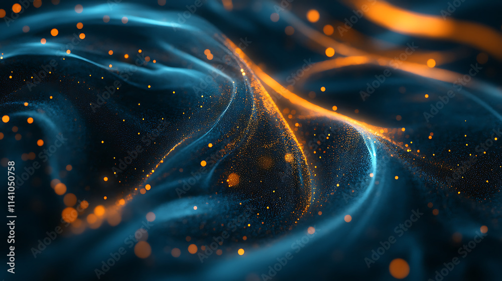 Leinwandbilder abstract digital background with glowing lines and dots forming a network, black backdrop with green