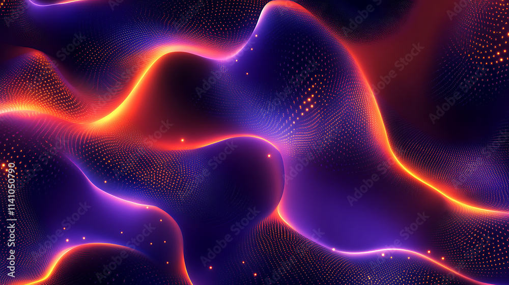 Poster Abstract digital background with glowing lines and dots forming a network, black backdrop with green highlights