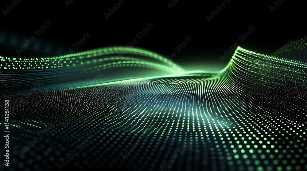 Leinwandbilder Abstract digital network background banner with glowing light and connecting data dots in black and green colors, big data technology concept