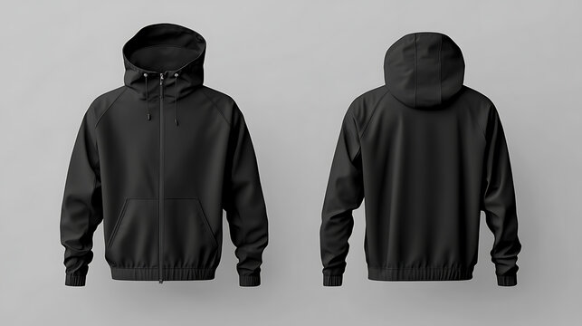 Black windbreaker mock up, front and back view
