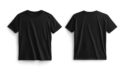 Blank black tshirt front and back isolated on white, mock up template for design and print