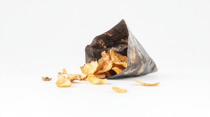 A unique depiction of a traditional food item spilling from its packaging. It highlights the texture and color of the contents inside. Ideal for culinary explorations. Generative AI