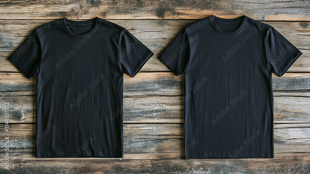 Poster blank black tshirt front and back isolated on white, mock up template for design and print